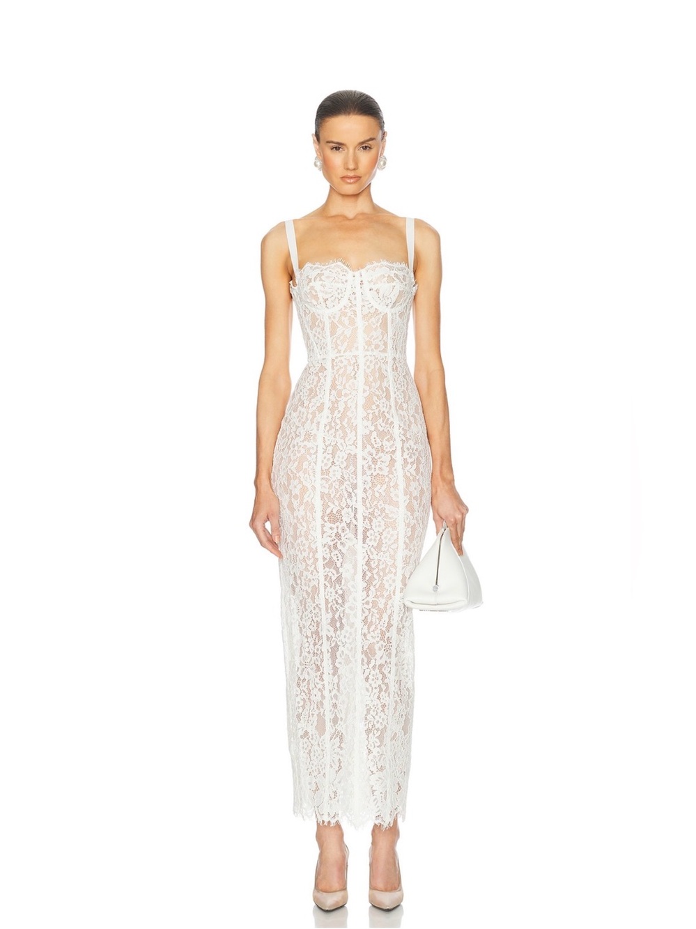 Helsa The Lace Column Dress in White, New